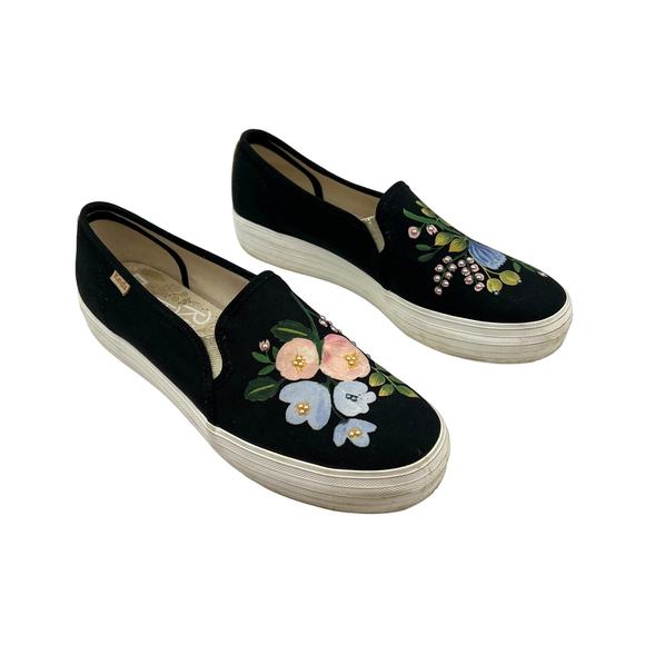 Keds x Rifle Paper Co. Floral Slip-On Platform Sneakers Beaded Black - Picture 1 of 10